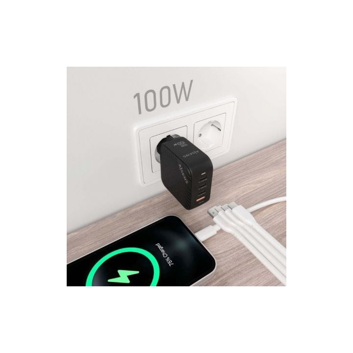 Cargador de pared gan aisens asch-100w4p029-bk/ 3xusb tipo-c/ 1x usb/ 100w