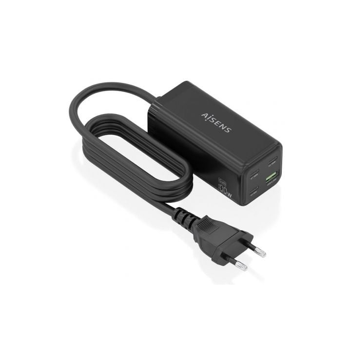 Cargador sobremesa gan aisens asch-100w4p054-bk/ 3xusb tipo-c/ 1xusb/ 100w