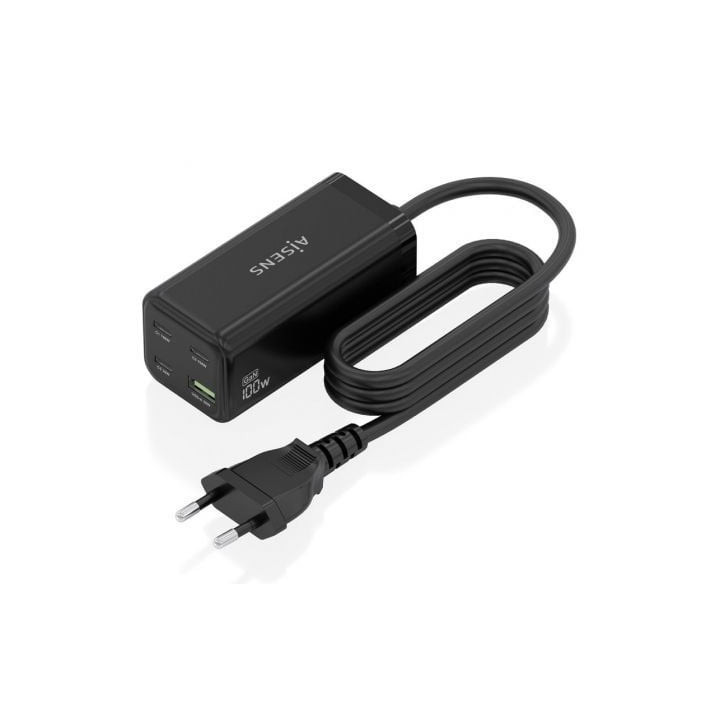 Cargador sobremesa gan aisens asch-100w4p054-bk/ 3xusb tipo-c/ 1xusb/ 100w