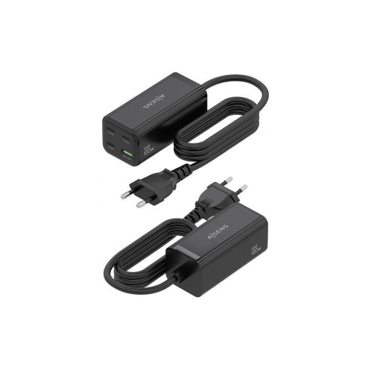 Cargador sobremesa gan aisens asch-100w4p054-bk/ 3xusb tipo-c/ 1xusb/ 100w