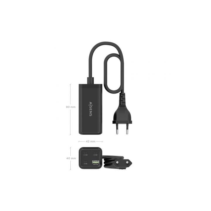 Cargador sobremesa gan aisens asch-100w4p054-bk/ 3xusb tipo-c/ 1xusb/ 100w