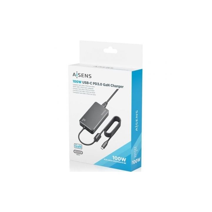 Cargador sobremesa gan aisens asch-1pd100d070-bk/ 1xusb tipo-c/ 100w