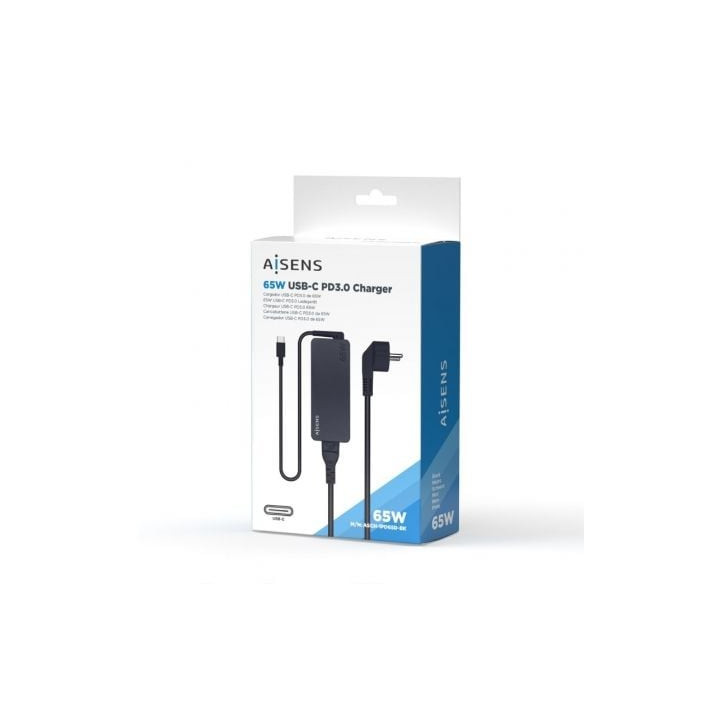 Cargador de portátil aisens asch-1pd65d-bk/ 1xusb tipo-c/ 65w/ automatico/ voltaje 5-20v