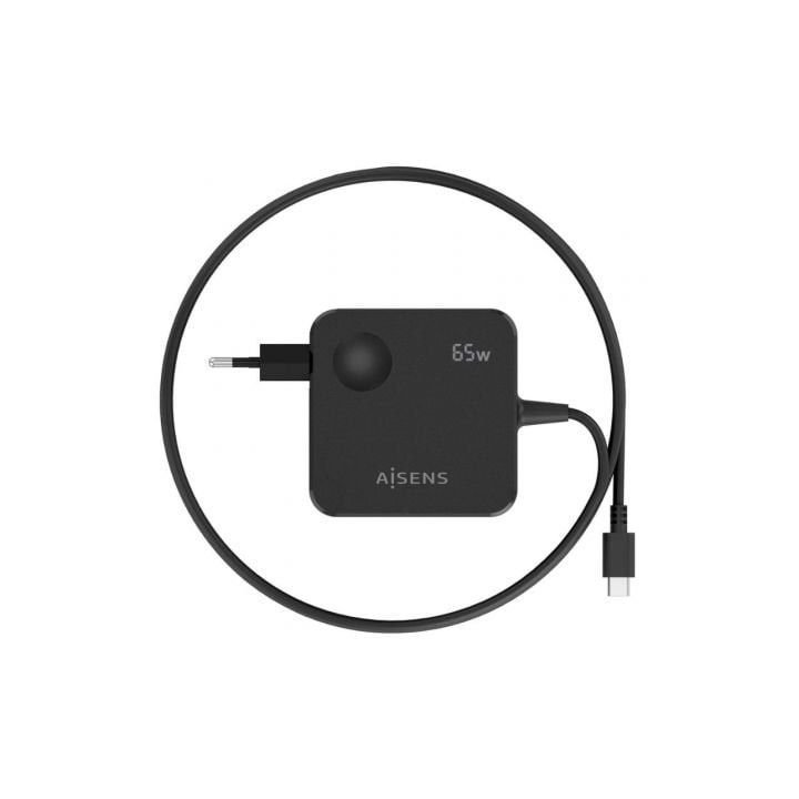 Cargador de pared aisens asch-1pd65wl80-bk/ 1xusb tipo-c/ 65w/ negro