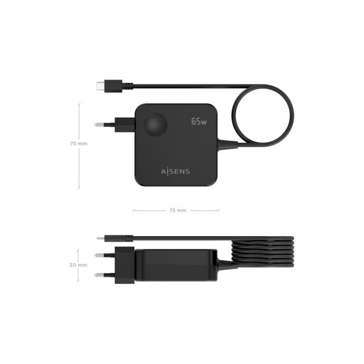 Cargador de pared aisens asch-1pd65wl80-bk/ 1xusb tipo-c/ 65w/ negro