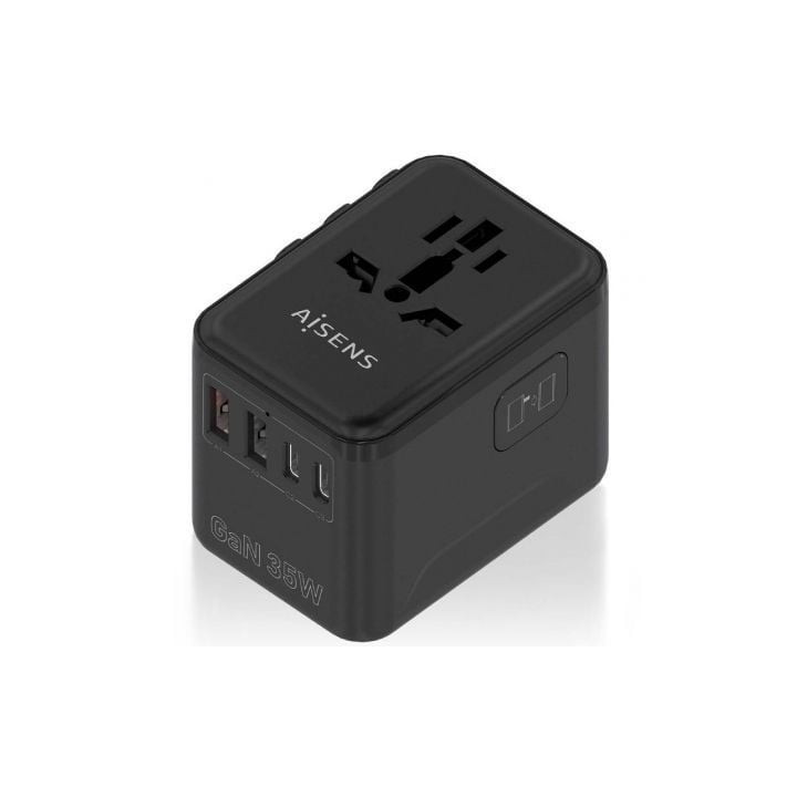 Cargador de pared universal gan para viaje aisens asps-2a3c09-bk/ toma de corriente universal/ 3xusb tipo-c/ 2xusb/ 35w