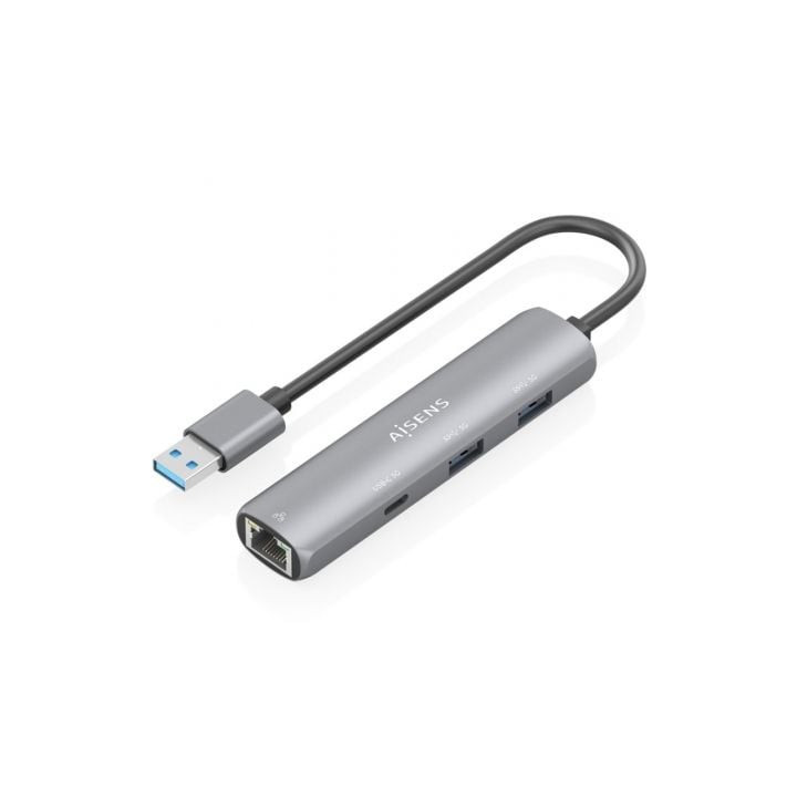 Hub usb aisens asuc-4p035-gr/ 1xusb tipo-c/ 2xusb/ 1xrj45/ gris