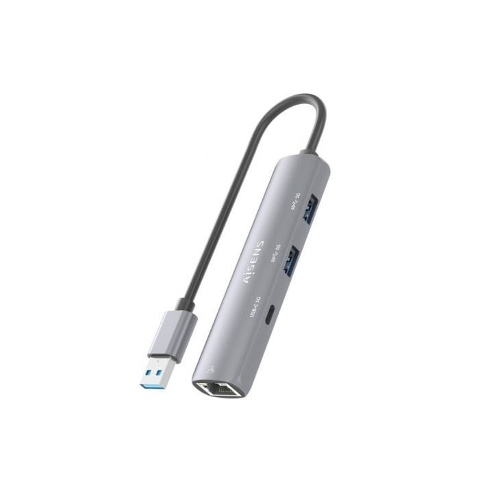 Hub usb aisens asuc-4p035-gr/ 1xusb tipo-c/ 2xusb/ 1xrj45/ gris