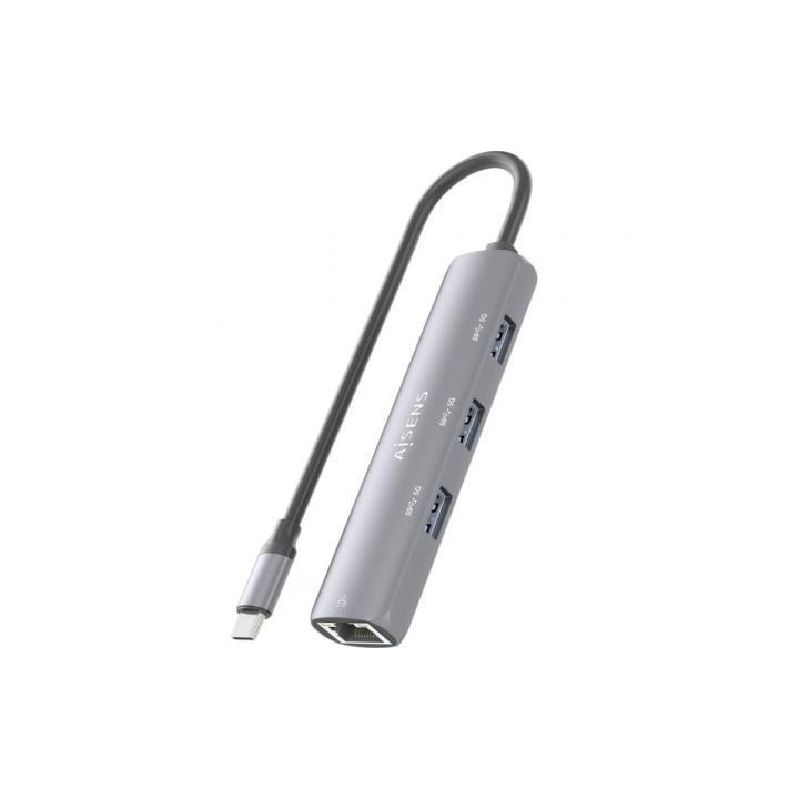 Hub usb tipo-c aisens asuc-4p038-gr/ 3xusb/ 1xrj45/ gris