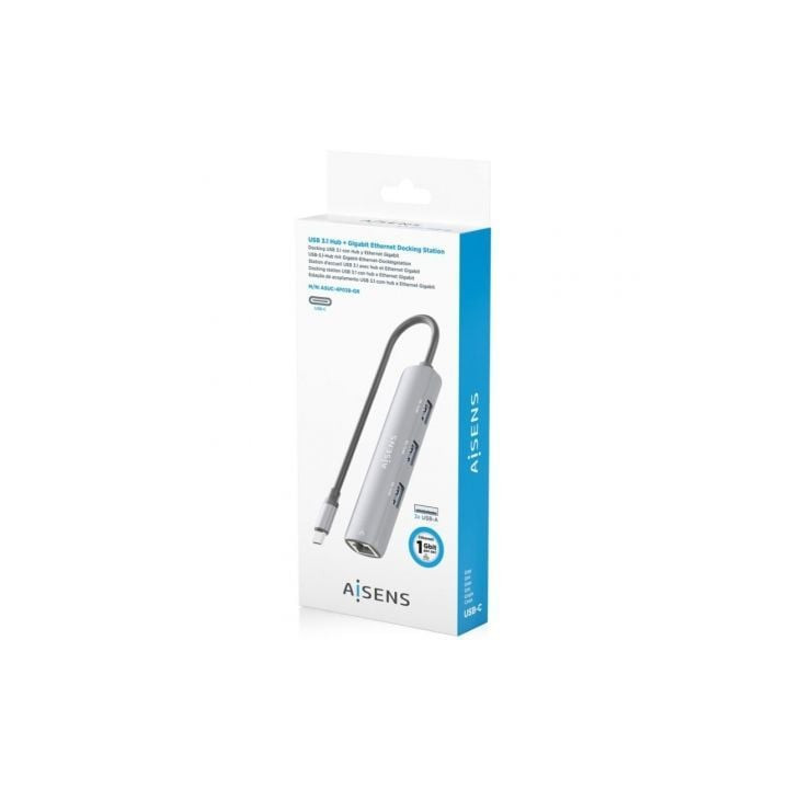 Hub usb tipo-c aisens asuc-4p038-gr/ 3xusb/ 1xrj45/ gris