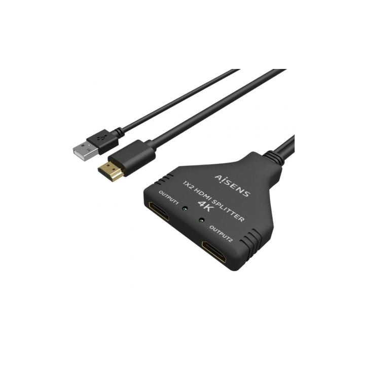 Cable duplicador hdmi 4k aisens a123-0654/ 2x hdmi hembra - hdmi macho - usb macho/ 30cm/ negro