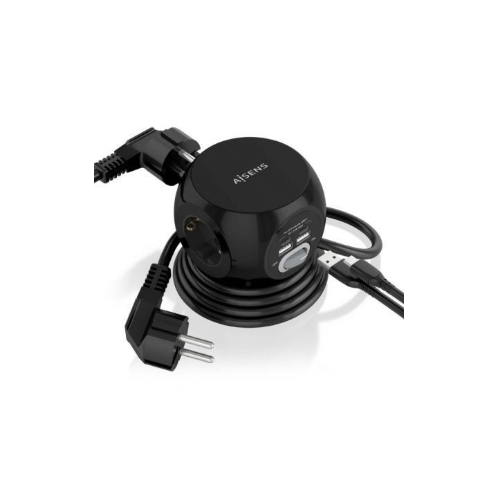 Regleta con interruptor aisens asps-2a2c05-bk/ 3 tomas de corriente/ 2 usb tipo-c/ 2 usb/ cable 1.4m/ negro