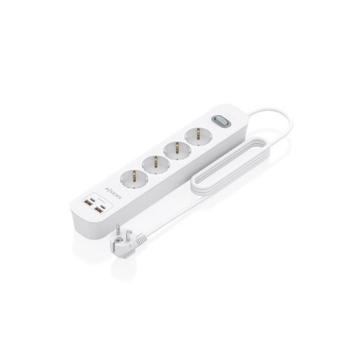 Regleta con interruptor aisens asps-2a2c12-w/ 4 tomas de corriente/ 2 usb - 2 usb tipo-c/ cable 1.4m/ blanco