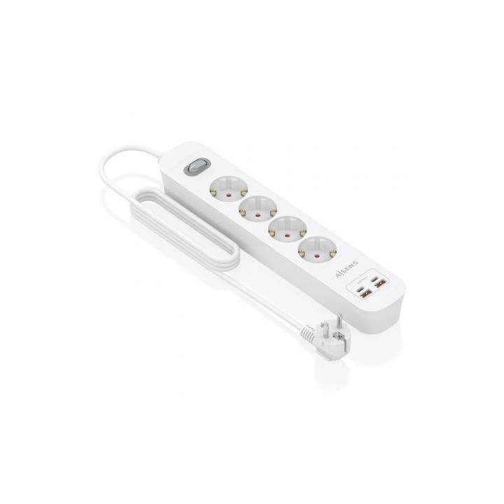 Regleta con interruptor aisens asps-2a2c12-w/ 4 tomas de corriente/ 2 usb - 2 usb tipo-c/ cable 1.4m/ blanco